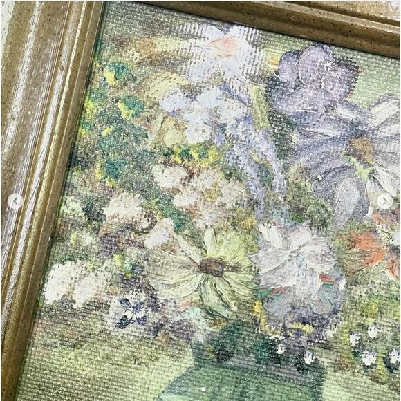 Vintage Flower Painting Framed Textured Canvas Board Signed 12x14 - Picture 5 of 8